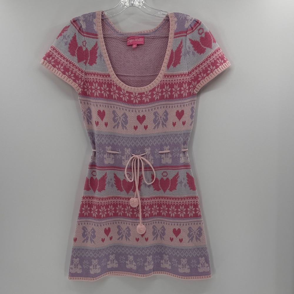 Sugar Thrillz Women's Fairisle Sweater Mini Dress - Pink Multi - Medium